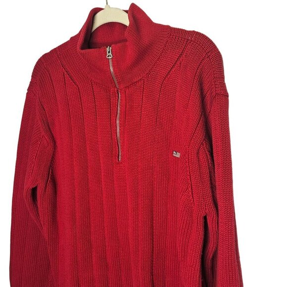 Vtg 90s Polo Ralph Lauren Flag Logo Red Cotton Knit‎ Pullover Sweater Mens Sz XL - Picture 8 of 15